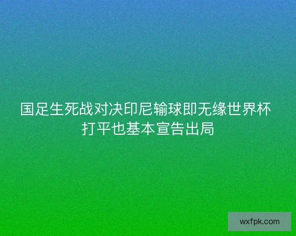 国足生死战对决印尼输球即无缘世界杯 打平也基本宣告出局