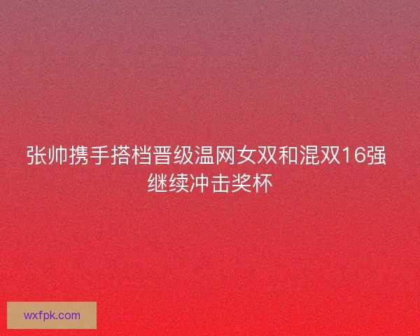 张帅携手搭档晋级温网女双和混双16强 继续冲击奖杯