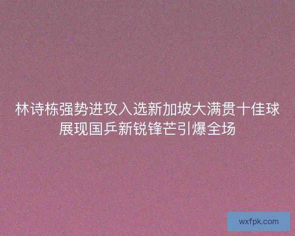 林诗栋强势进攻入选新加坡大满贯十佳球展现国乒新锐锋芒引爆全场