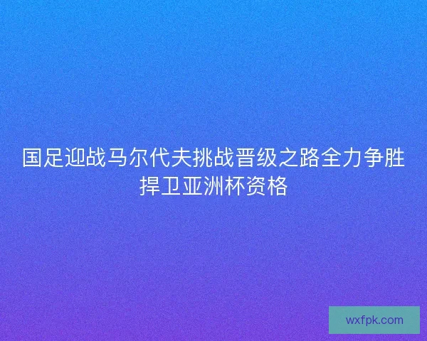 国足迎战马尔代夫挑战晋级之路全力争胜捍卫亚洲杯资格