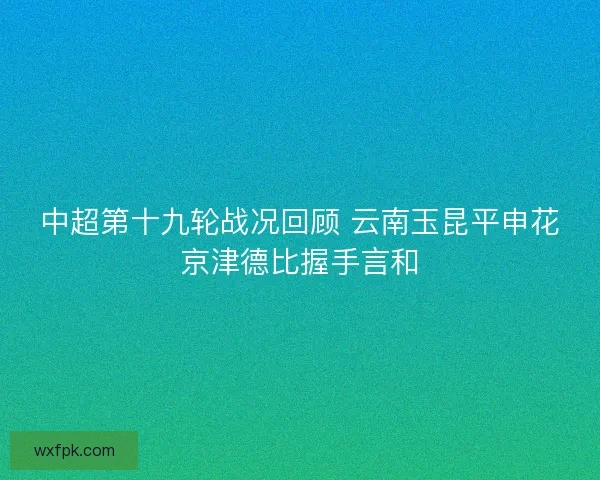 中超第十九轮战况回顾 云南玉昆平申花京津德比握手言和